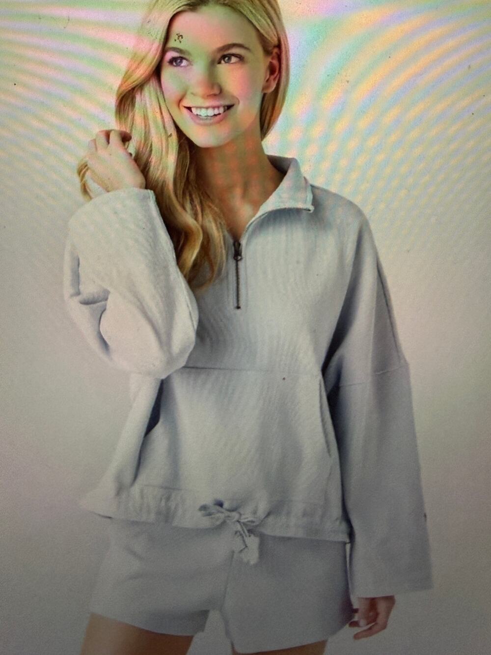 The Upside Ezi Tiena 1/4 Zip Drop Shoulder Tie Waist Oversized Sweatshirt  XS